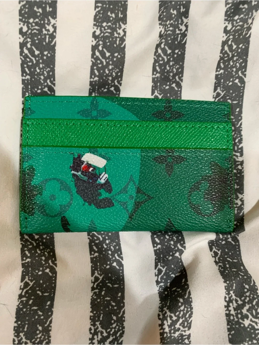 Louis Vuitton Green Monogram Card Holder with Floral Accents